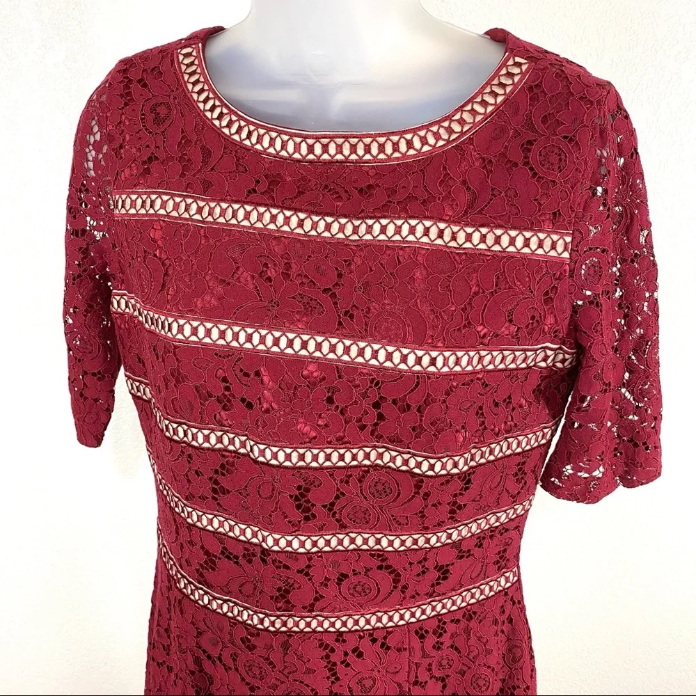 Antonio Melani Burgundy Lace Overlay Dress SZ 8 - Picture 6 of 6